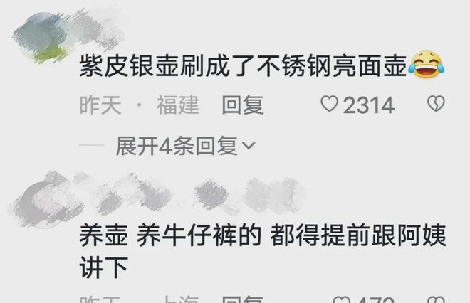 热！男人养2年紫皮银壶被保洁大姨用钢丝球刷净乐翻正在评论威廉希尔williamhill区了(图5)